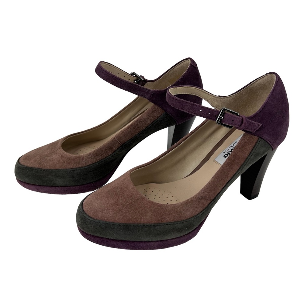 Clarks Purple Pink Colorblock Suede Leather Mary Jane Heels
